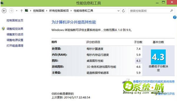 Win8系统怎么找寻被隐藏的评分系统功能对系统进行测评