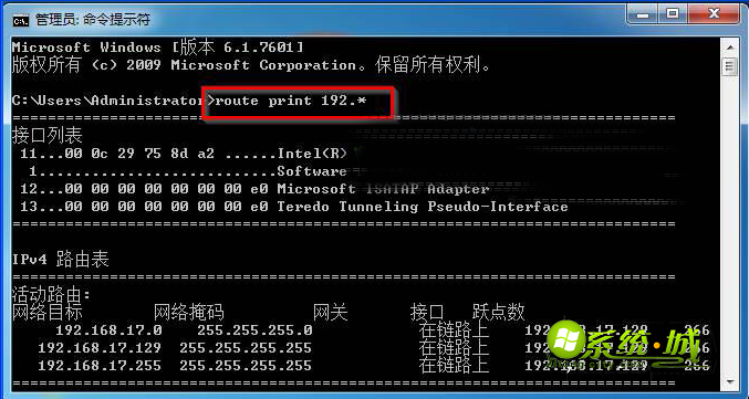 输入“route print 192.*”