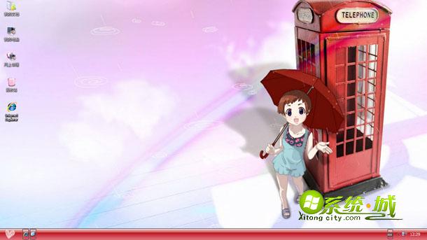 卡通女孩与电话亭xp系统桌面主题
