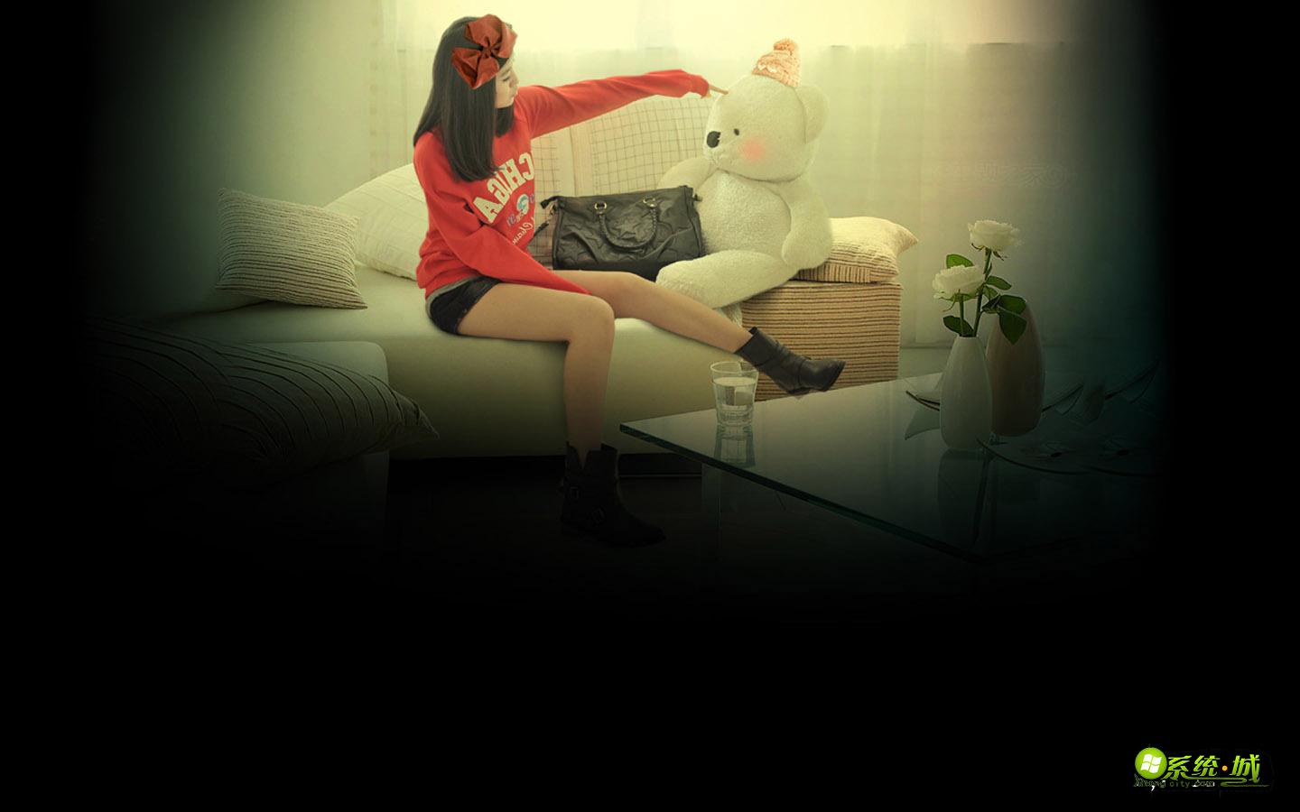 女孩和小熊xp电脑主题